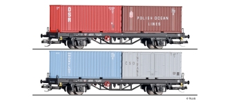 Tillig 01090 - TT - 2-tlg. Set Containertragwagen Lgkks 4444, DR, Ep. IV